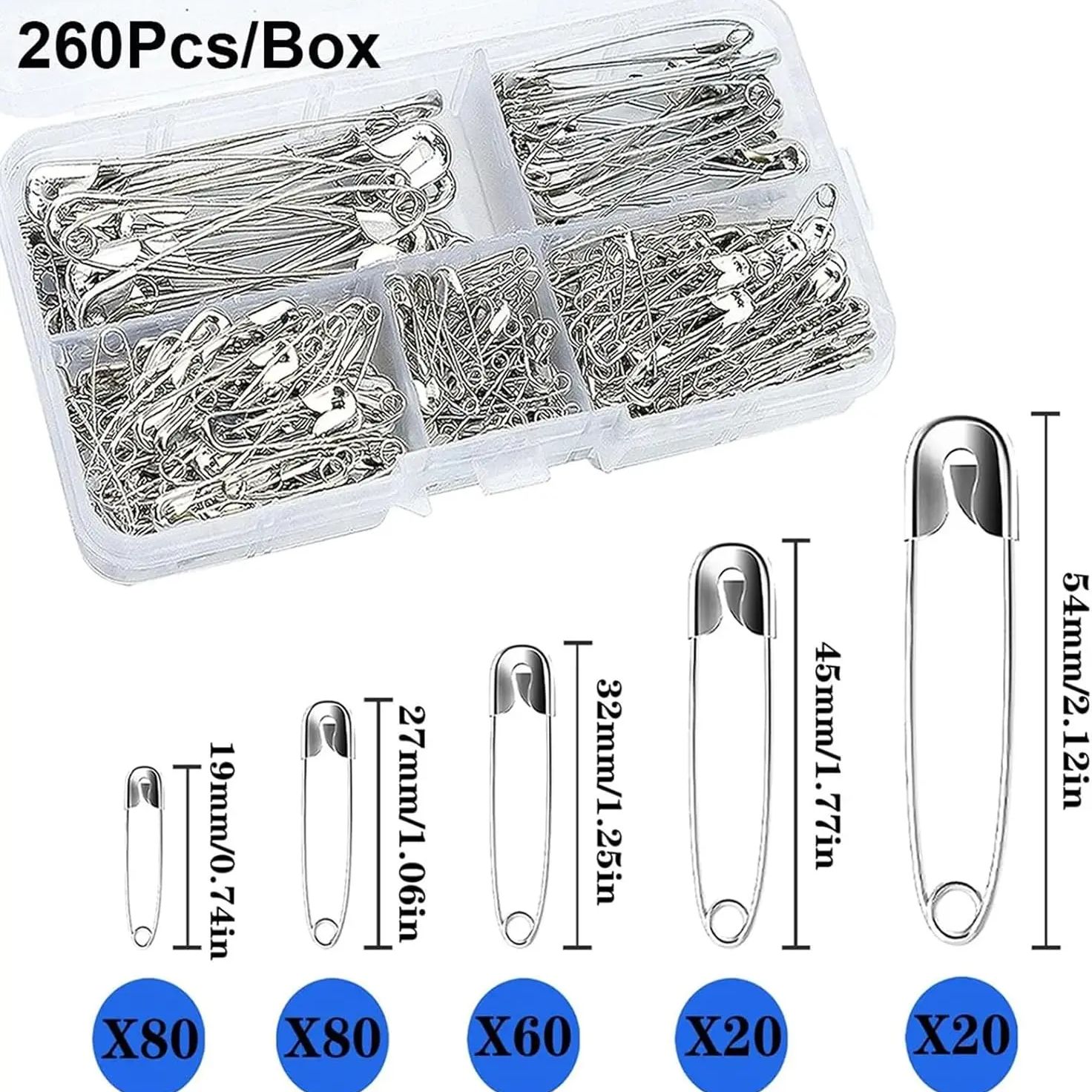 Sewing Art - Silver Safety Pins Kit With Storage