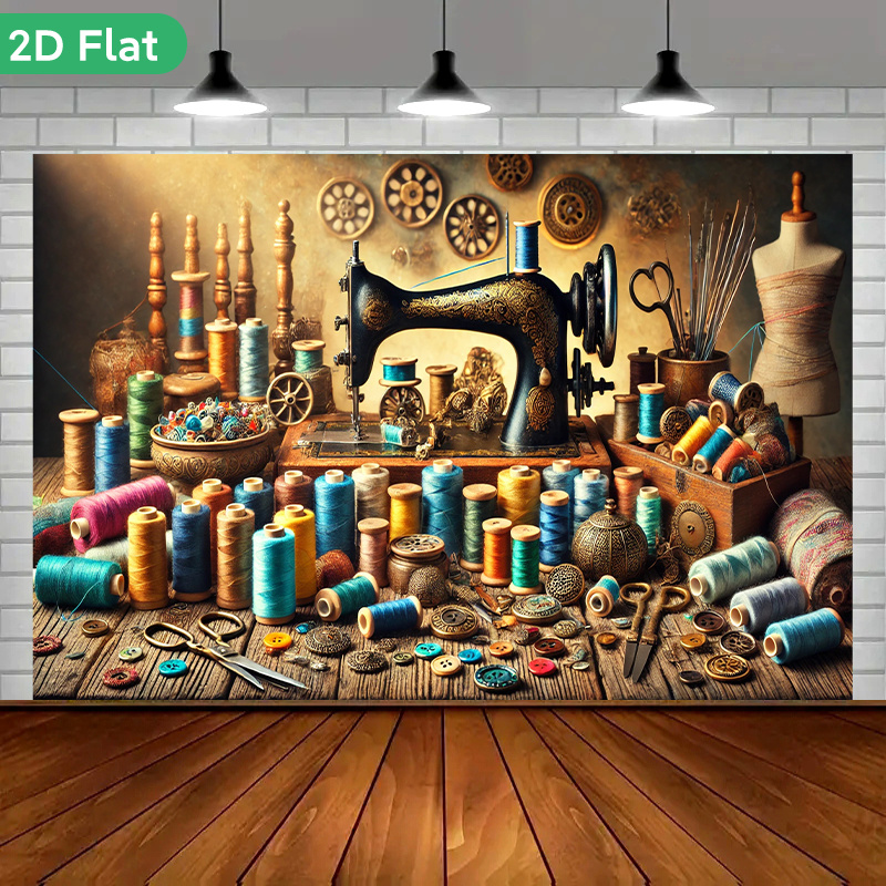 Vintage Sewing Textile - Vintage Retro Sewing Atelier Wall Tapestry