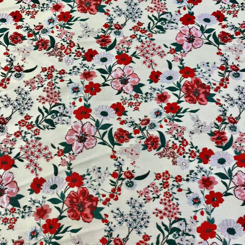 Red Small Floral Jacquard Fabr - đánh giá và giá Vintage Sewing Textile